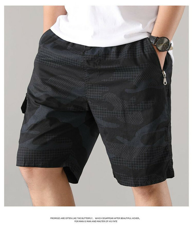Summer Camouflage Cargo Short Man sottile abbigliamento da lavoro in cotone allentato Casual Home Shorts pantaloni per uomo elastico in vita pantaloncini dritti maschili