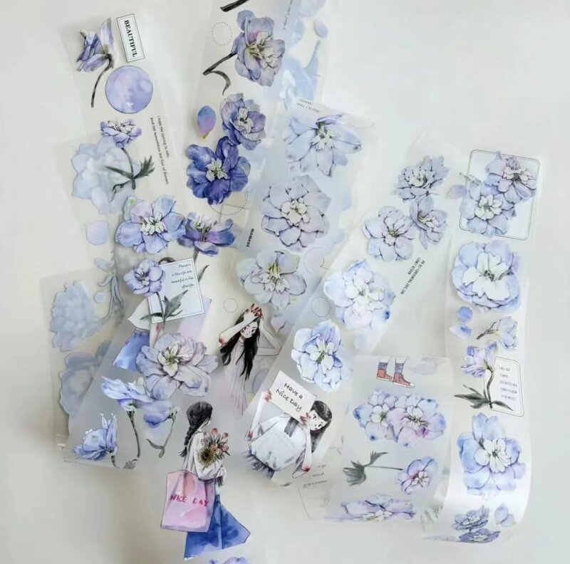 Cinta Washi PET Vintage grande Larkspur Floral Girl para hacer tarjetas, decoración DIY, pegatinas de Plan de álbum de recortes