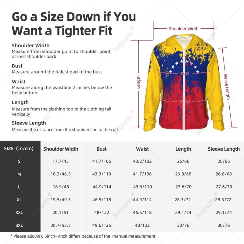 Venezuela Flag Sun Protection Hoodie Sunscreen Clothes Fishing Cycling Running Quick Dry Long Sleeve With Zipper Polyester