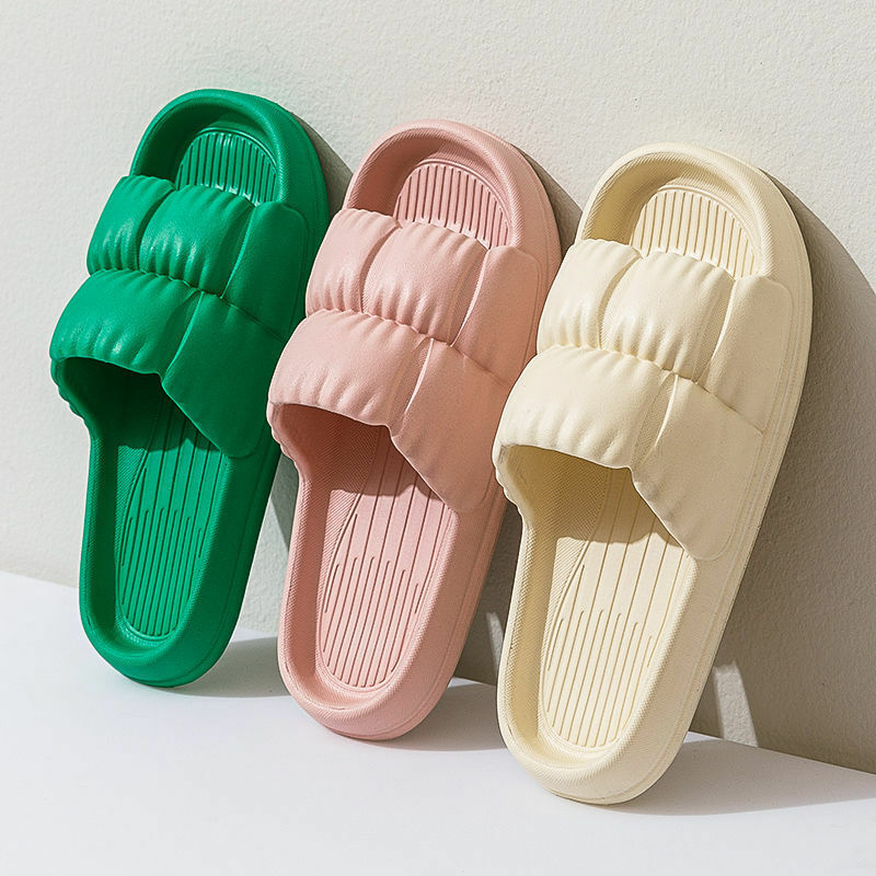 Sandal pantai musim panas wanita, Sandal selop tebal sol lembut Mode Korea untuk rumah