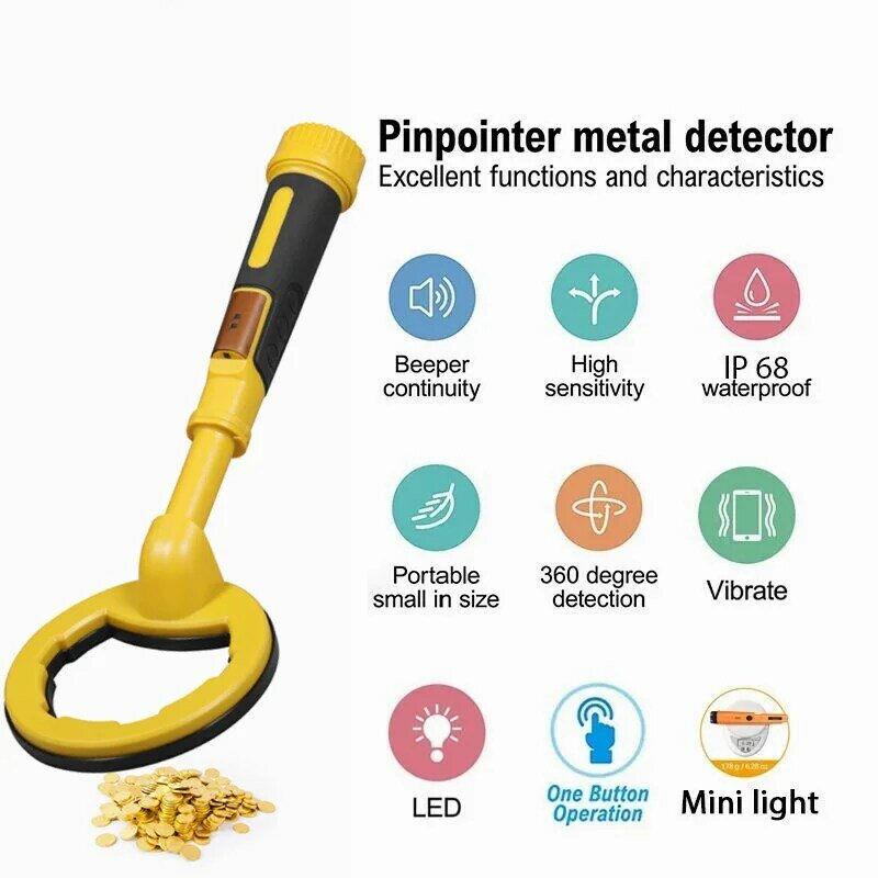 Totalmente impermeável Handheld Pinpointer, Underwater Gold Metal Detector, Finder indução de pulso, Metal Holster, LED, 2 em 1