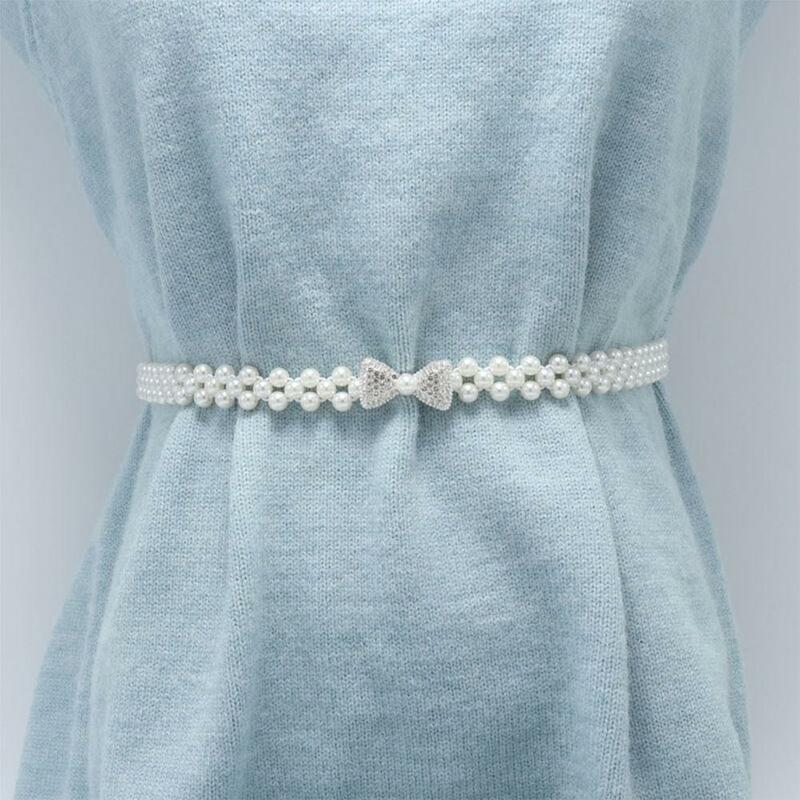 Pajarita de perlas para mujer, cadena de cintura con perlas grandes y falda de cintura, decoración de diamantes, elástica con cintura delgada a juego R4T7