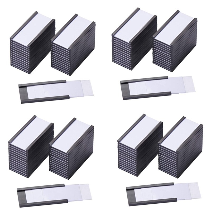 200Pcs Magnetic Label Holders With Magnetic Data Card Holders With Clear Plastic Protectors For Metal Shelf (1 X 2 Inch)