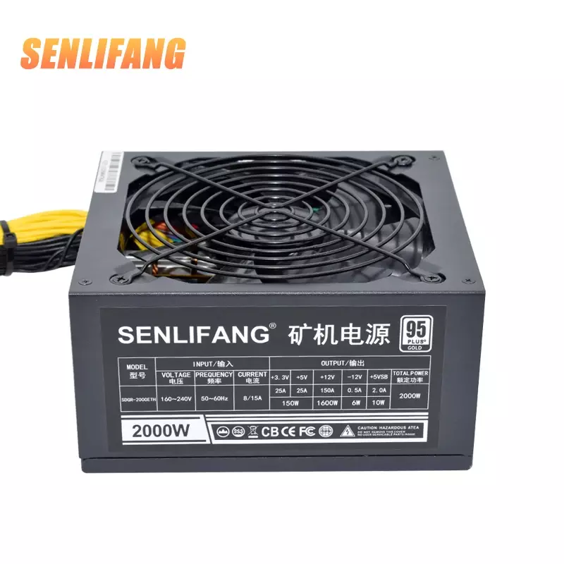 2000W/2400W Mining Power Supply 180-240V 8GPU  With Auto-Thermally Controlled Fan&Bold Graphics Card Line PSU For Miner