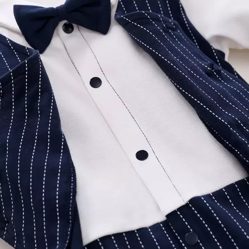 0-3Y Newborn Baby Boys Rompers Striped Plaid Print Long Sleeve Turn Down Collar Shirt Gentleman Jumpsuit
