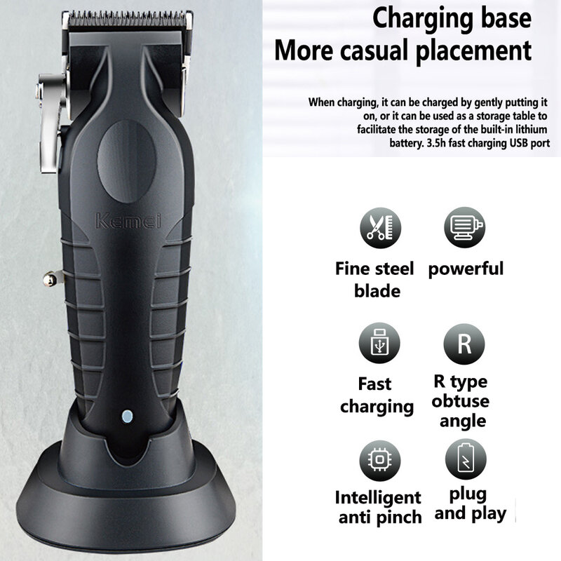 Kemei Professional Hair Clipper For Men Adjustable Cordless Electric Hair Trimmer Rechargeable Hair Cutting Machine Lithium