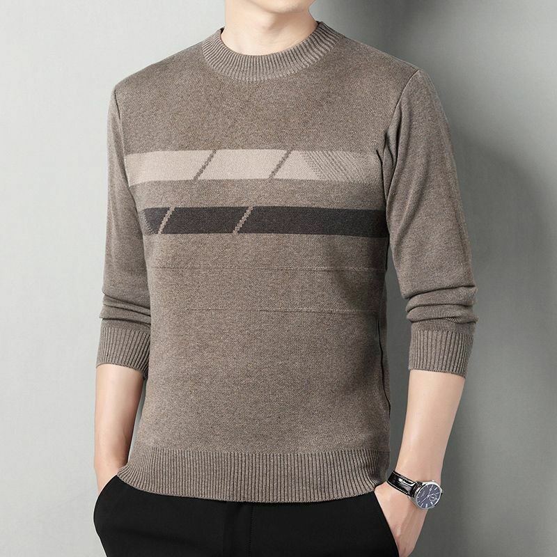 2023 Men's Handsome Fashion Patchwork Thick Sweaters Casual Warm Long Sleeve Bottoming Pullovers Autumn Winter Male Clothes