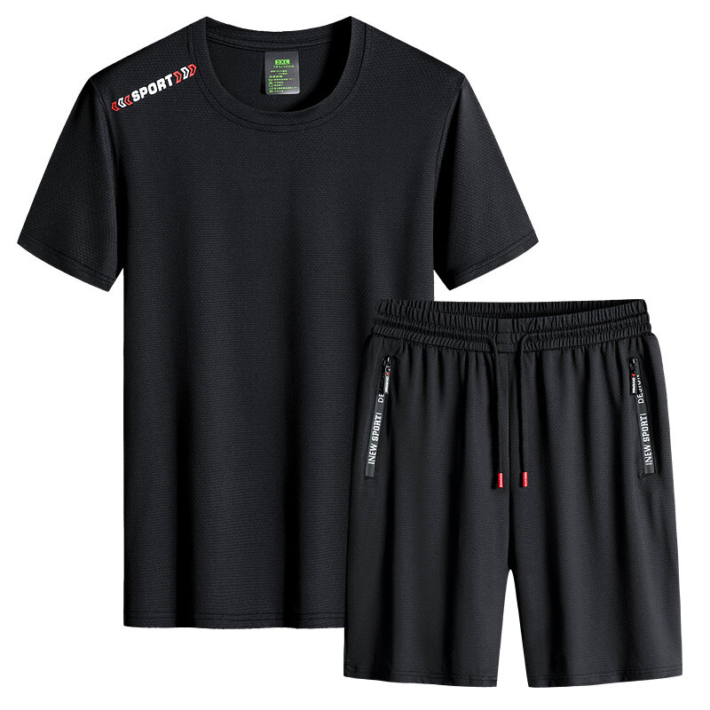 Läuft Schnell-trocken Kurzarm Männer Set Eis Seide 3-stück Trainingsanzug für Männer Einschließlich T-shirt Shorts und jogginghose (20 Arten Opt)