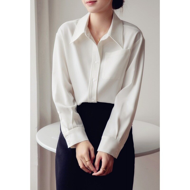 Women Cotton Shirt Spring And Autumn 2024 New Casual Long-sleeve Brushed White Shirts Tops Blouse Female Clothes N06