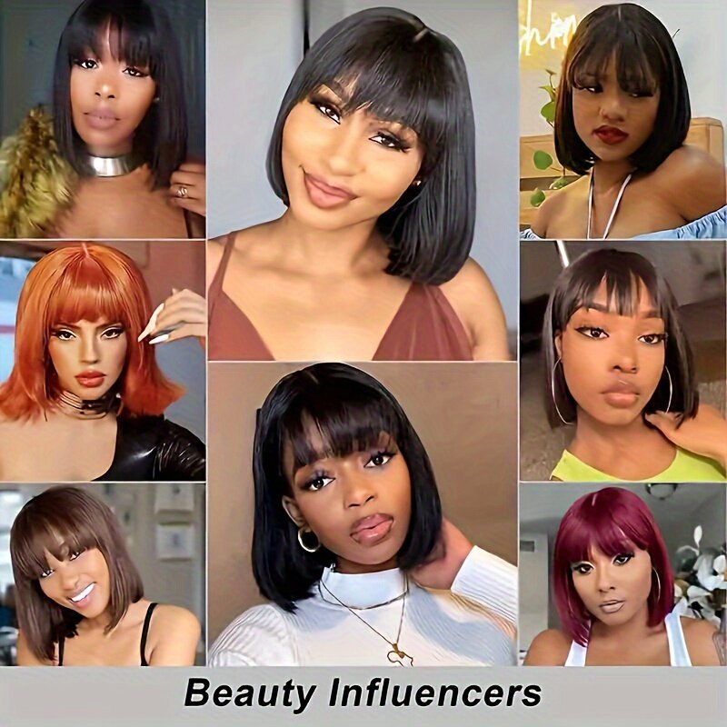 3x1 Lace Wig With Bangs Middle Part Wigs Brazilian Short Bob Wig Human Hair With Bangs Lace Glueless 180 Density With Bangs Bob