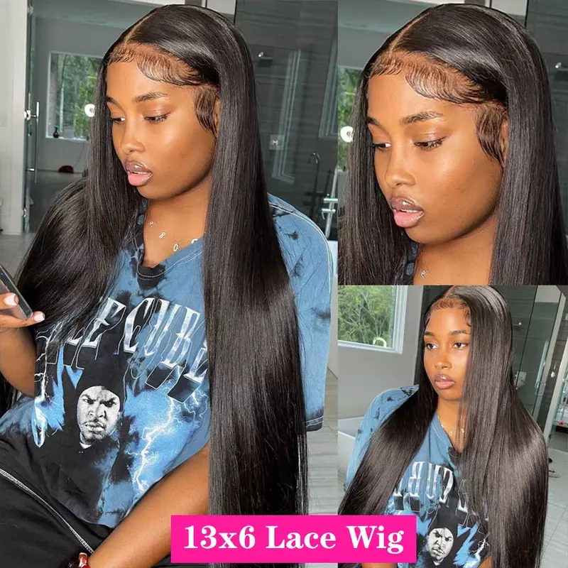 13x4 13x6 HD Bone Straight Lace Frontal Wigs Glueless Transparent Lace Human Hair Wigs Pre Plucked For Black Women 30 36 40 Inch