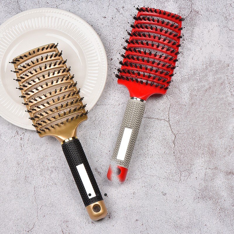 Brosse à Cheveux en Nylon Anti-Éclat avec Poignées, Peigne de Énergie du Cuir oral elu, Brosses de Peignage Bouclées, Outils de Coiffure