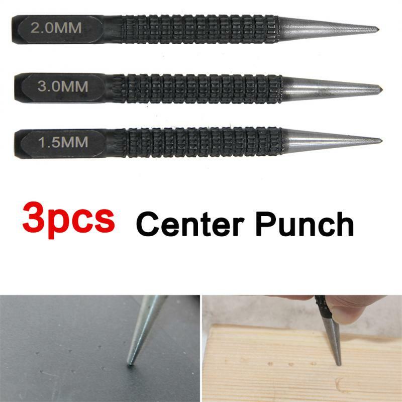 Alloy Steel Metal and Wood Marking, Punch Center, Metal Drilling Tool, Brocade Core for Metal Drill, 1.5mm, 2mm, 3mm, 3Pcs
