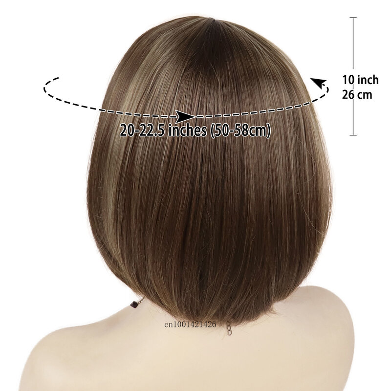 Wig Bob pendek wanita sintetis dengan poni highlight campuran rambut palsu ibu rambut alami Wig potong rambut pendek wanita kasual