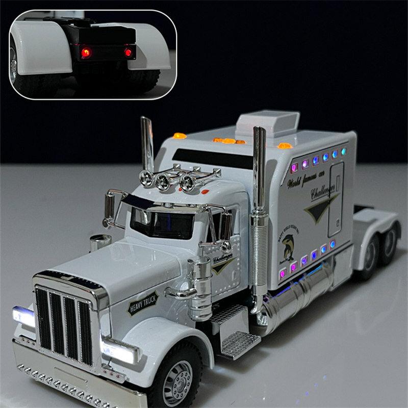 Nowy Model samochodu z ciężarówka z przyczepą ze stopu 1/24 odlewany Metal ciężarówka kontenerowa pojazdów transportowych Model samochodu zabawka dla dzieci