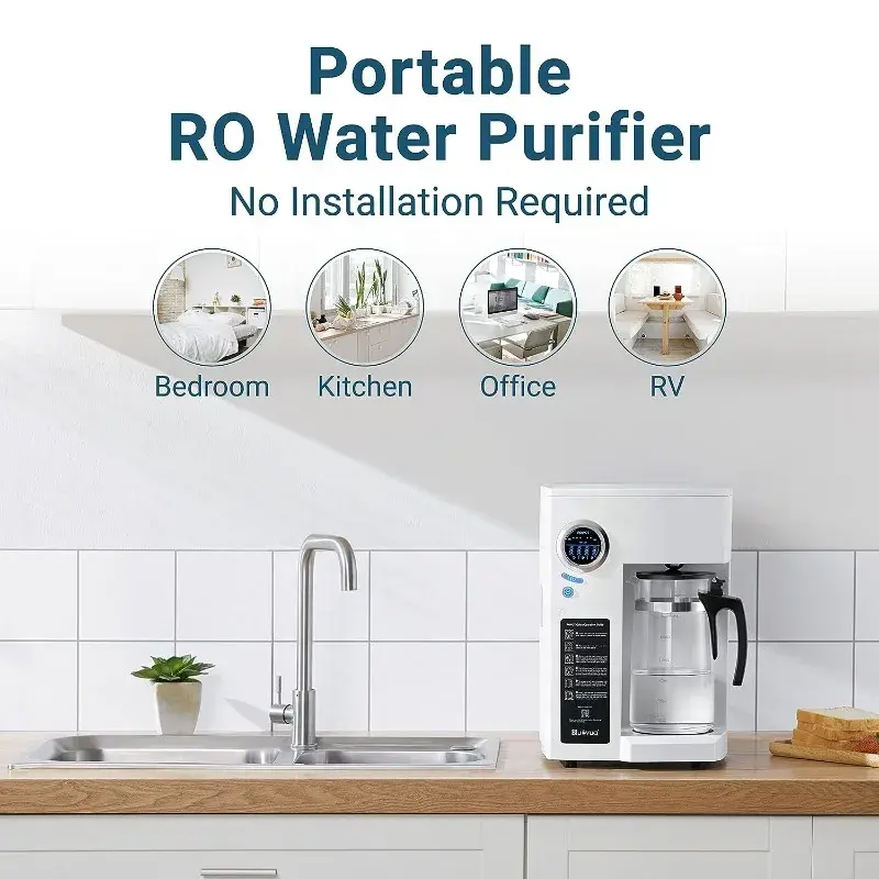 Bluevua RO100ROPOT Reverse Osmosis System Countertop Water Filter, 4 Stage Purification, Counter RO Filtration,2:1 Pure to Drain