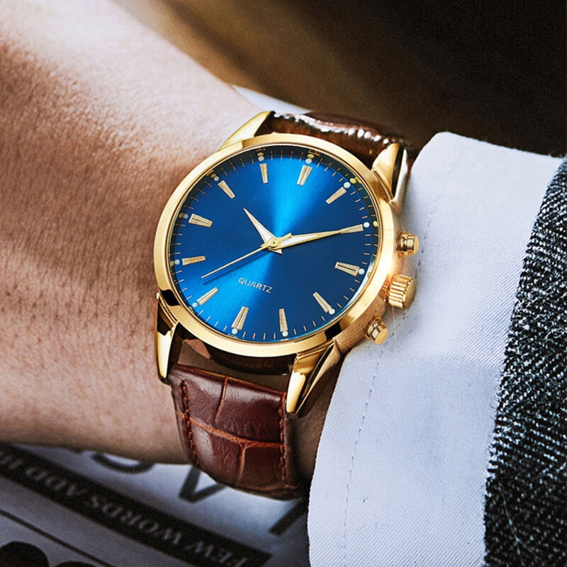 Новые мужские деловые кварцевые часы Kegllect, повседневные наручные часы с кожаным ремешком, без коробки