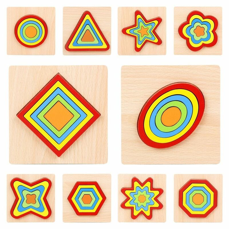 Wooden Puzzles Board Parent-child Toy Geometric Shape 3D Cognition Jigsaw Enlightenment Toy Montessori Toy Preschool Learning