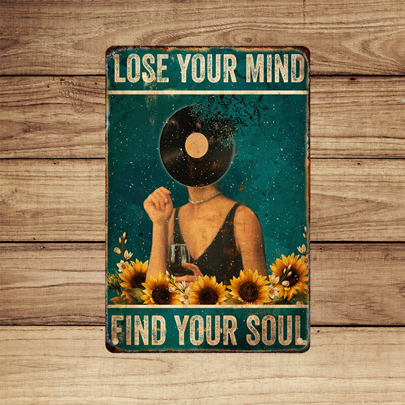 Lose Your Mind-cartel de Metal Retro nostálgico con música Find Your Soul, cita inspiradora, impresiones artísticas, decoración del Vintage de mujer