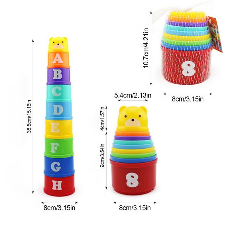 9 teile/satz Kinder stapelbare Tassen Spielzeug frühe pädagogische Figuren Buchstaben faltbar Stapel turm Baby Intelligenz Training Spielzeug Geschenke