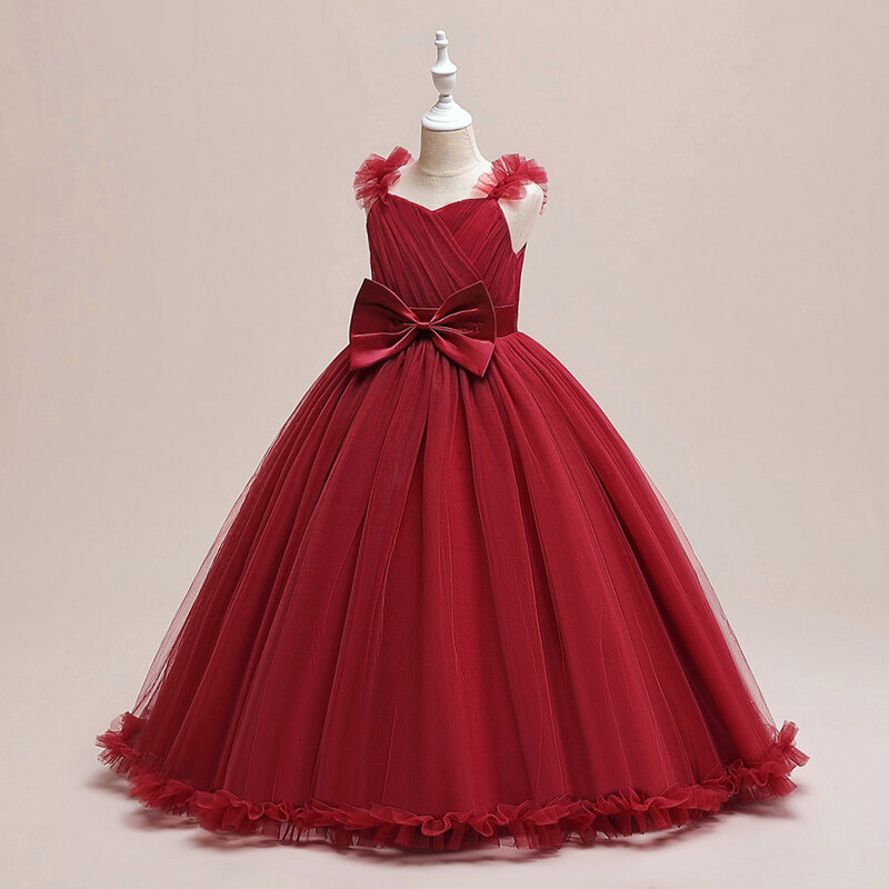 Red Classic Party Princess Dresses For Girl Teens Carnival Christmas Prom Gown Evening Ball Gown Children Bow Knot Puffy Clothes