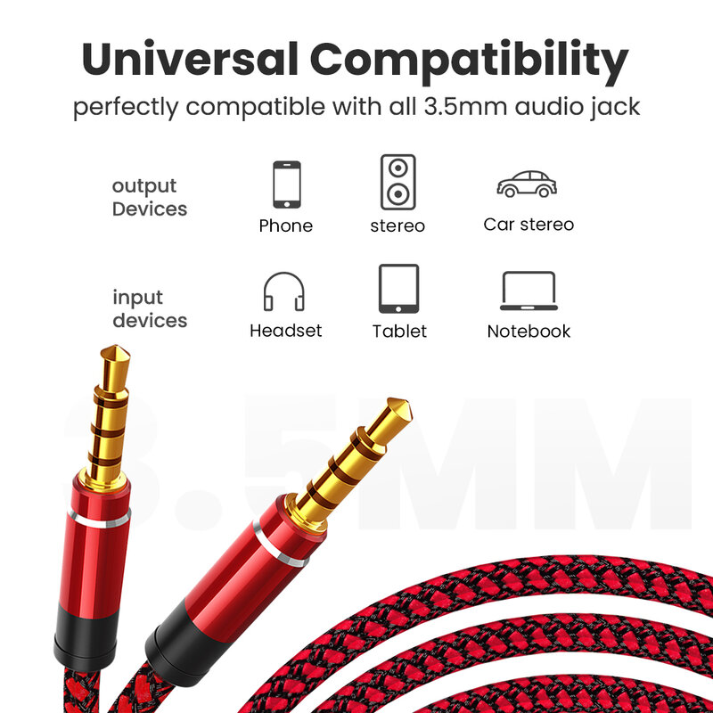 Universele Aux Kabel 1.5M Jack 3.5Mm Audio Kabel Nylon Vlecht 3.5Mm Auto Aux Kabel Hoofdtelefoon Code Voor telefoon MP3 Auto Headset Speaker