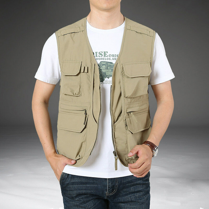 Men's Cargo Tank Top Summer Lightweight and Breathable Multi Pocket Hiking Photography Vest Outdoor Camping Sleeveless Jacket