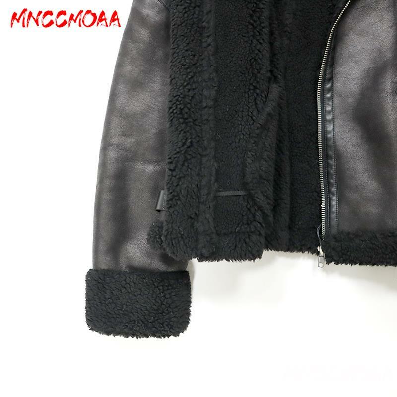 MNCCMOAA 여성용 캐주얼 지퍼 포켓 아우터, 루즈하고 두껍고 따뜻한 인조 가죽 재킷 코트, 고품질 겨울 패션, 2023