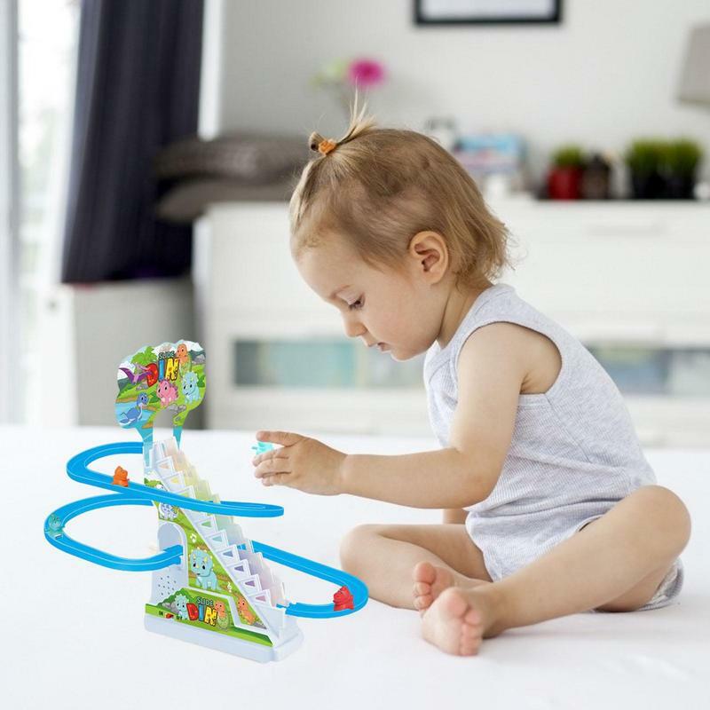 Zabawkowa zjeżdżalnia z muzyką kaczki elektryczne wspinają się po schodach zabawka interaktywny zestaw do zabawy z dinozaurami zabawka edukacyjna dla prezenty dla dzieci