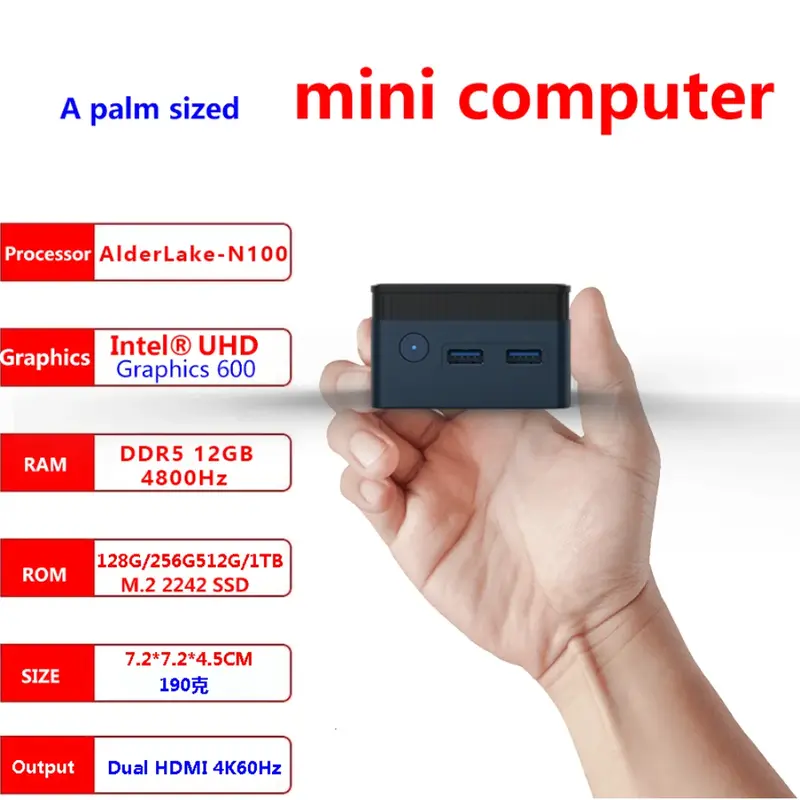 ZX01 Plus Windows 11 Quard Core CPU Mini, PC 12 Gen Intel Alder Lake N100 LPDDR5 12GB 256GB 2500M Lan 5G Wifi5 BT Win11 Desktop