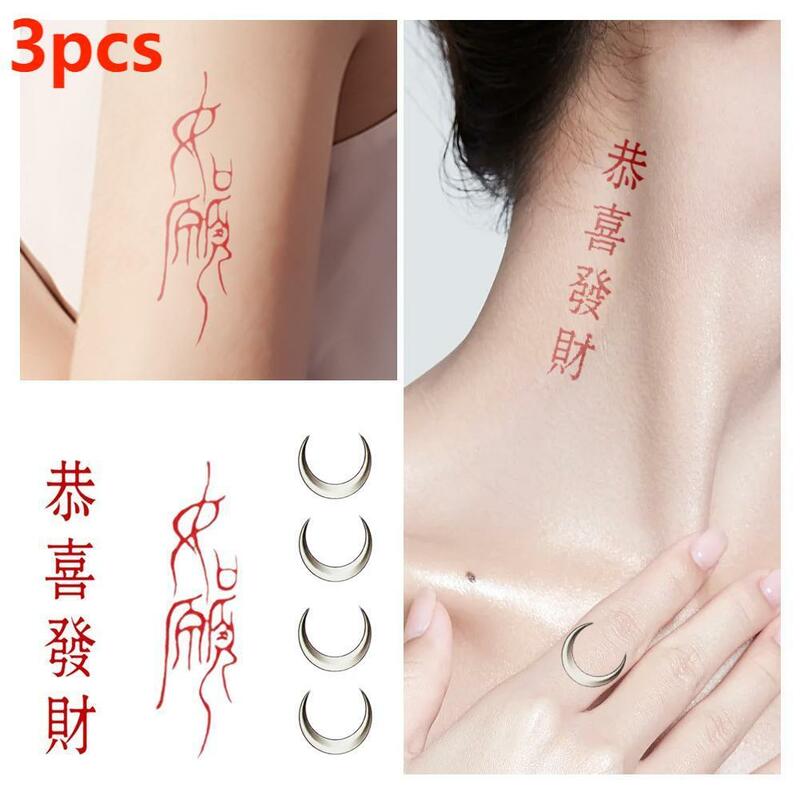 Pegatinas de tatuaje de personaje chino rojo, 3 piezas, a la moda, impermeables, de larga duración, tatuaje falso temporal de una sola vez, pegatinas artísticas femeninas