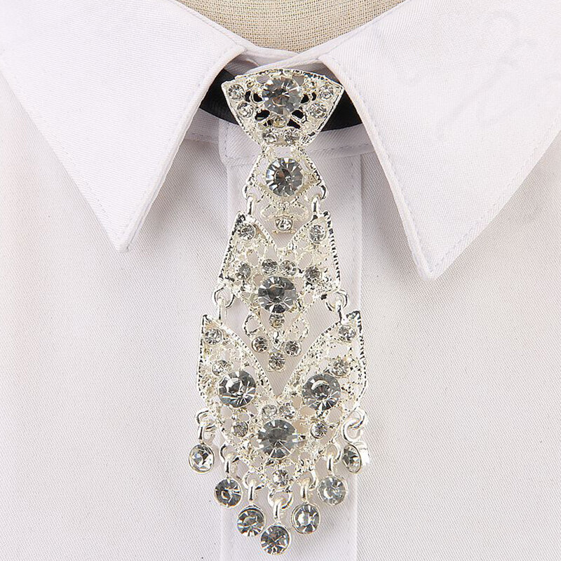 Gravata de diamante metal strass para homens e mulheres, vestido de noiva, colar de anfitrião, acessórios de jóias, moda