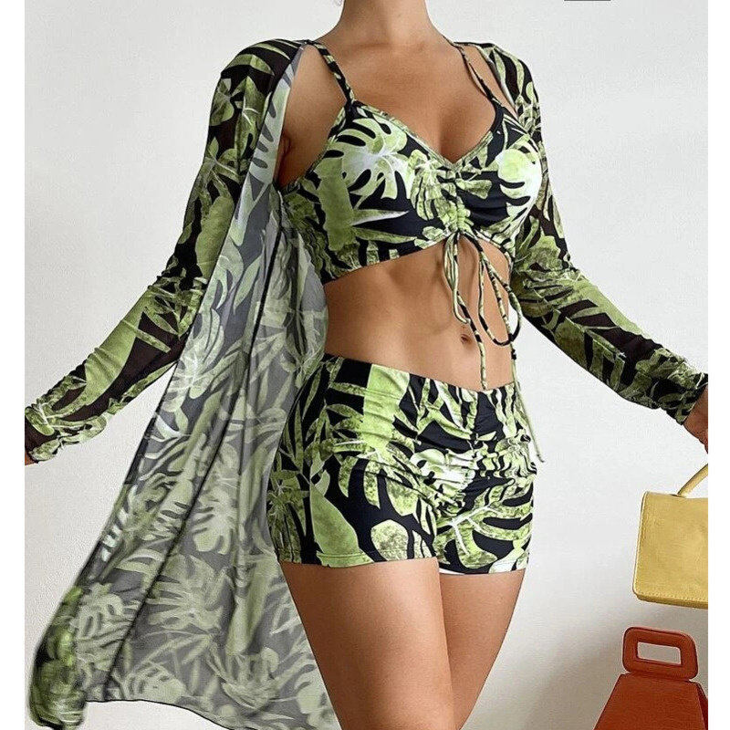 Sommer Print Badeanzüge Tankini setzt weibliche Bade bekleidung Push-up für Strand tragen dreiteilige Badeanzüge Pool Frauen Badeanzug