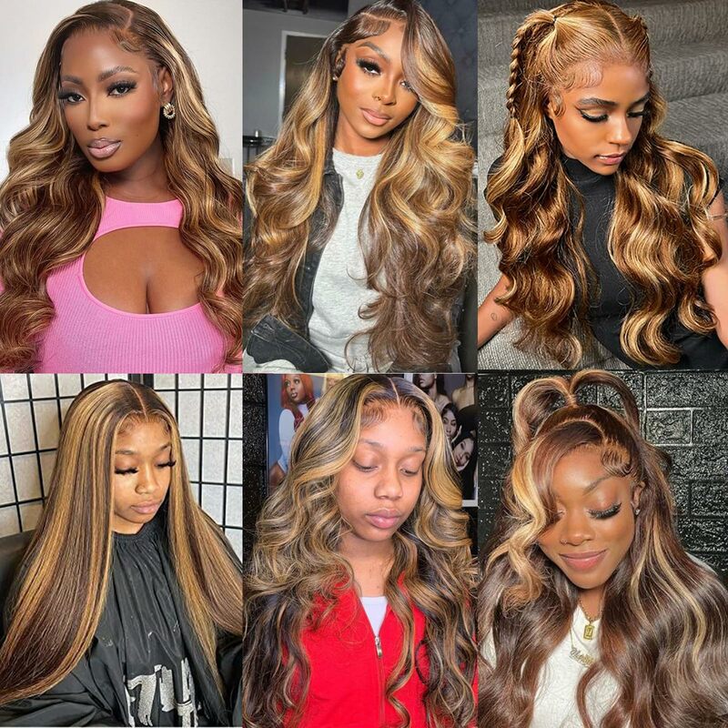 13x4 Hd Transparent Loose Wave 30-Inch Colored Highlight Human Hair Wigs Brazilian Glueless Body Wave Lace Front Wigs For Women