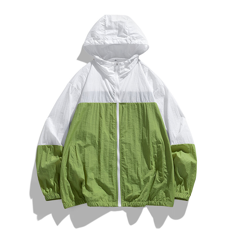 UPF50 + mantel tabir surya pria, pakaian musim panas anti angin dan tahan air luar ruangan, mantel perjalanan Hiking warna cocok untuk pria
