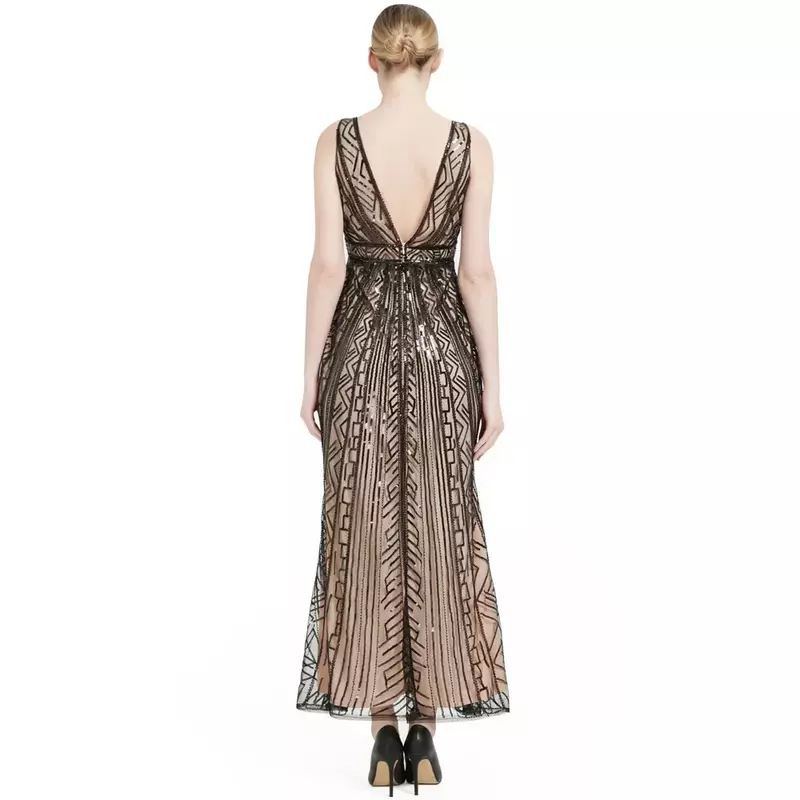 Vintage 1920s V-Ausschnitt Perlen Vintage große Gatsby Kleid Pailletten Gatsby Hochzeit Abschluss ball lange Abend party formelle Kleid