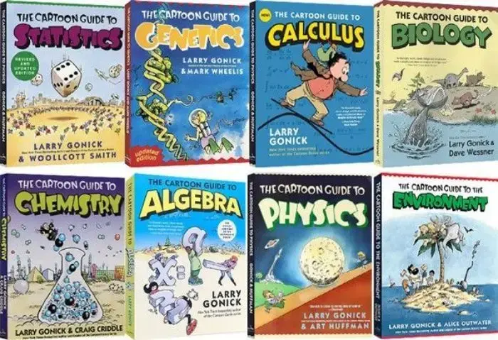 كتاب قصة الرسوم المتحركة للتعليم المبكر ، دليل الإحصاء ، الكيمياء ، علم مضحك ، كاريكاتير ، انجليزي ، 8 كتب لكل مجموعة