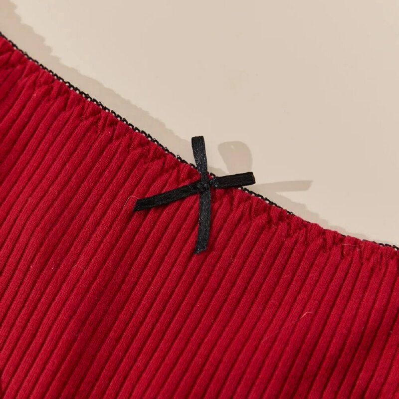 Culotte string en coton avec nœud papillon pour femme, sous-vêtement sexy, couleur unie, taille basse, bikini, lingerie