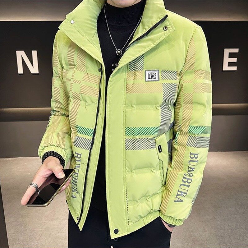 Winter High-End Men Down Jacket Male Short Stand Neck Jacket Thick Warm Outwear Casual Large Size Fashion Color Contrast Outcoat