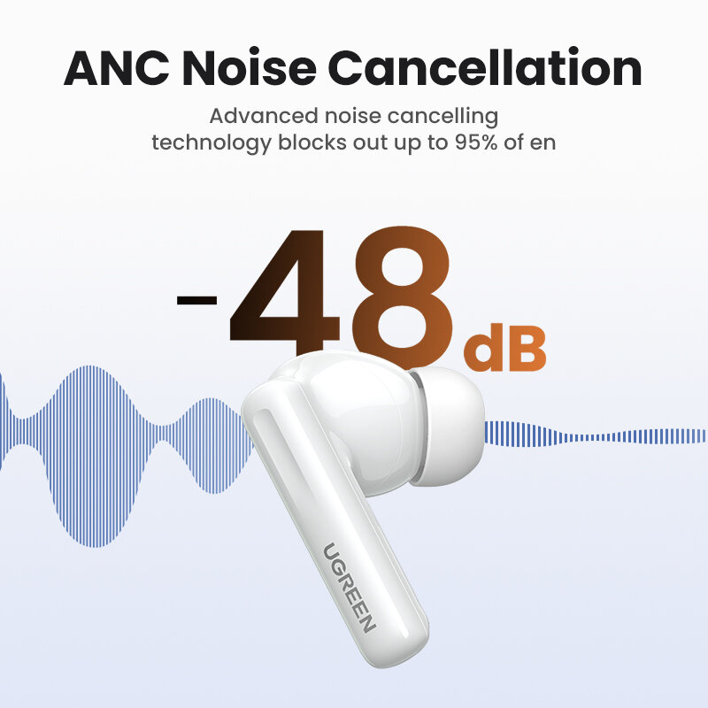 Uhitune T6 ANC หูฟังไร้สาย TWS, หูฟังบลูทูธ5.3ตัดเสียงรบกวนแบบแอกทีฟสำหรับ iPhone 15 PRO MAX Samsung Galaxy