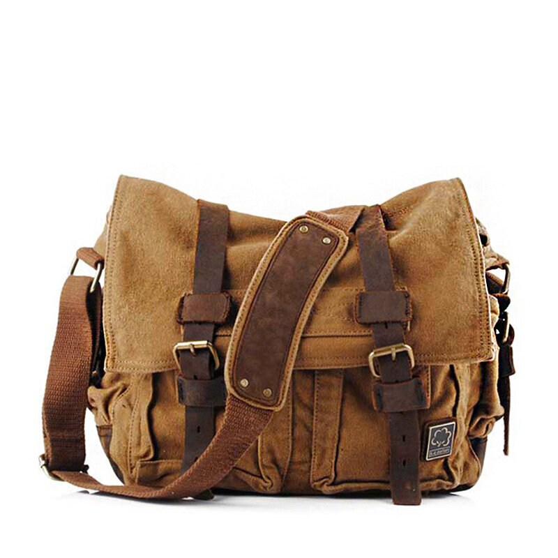 2024 Fashion Vintage Leather Canvas Women's Men's Messenger Bag Cotton Canvas Crossbody Bag Men Shoulder Bag Sling Casual Bag