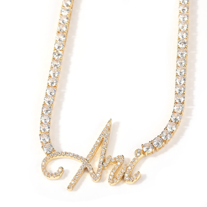 Uwin collana con nome personalizzato lettera corsiva saldatura catena da Tennis zirconi cubici collana Color oro argento gioielli moda Hiphop