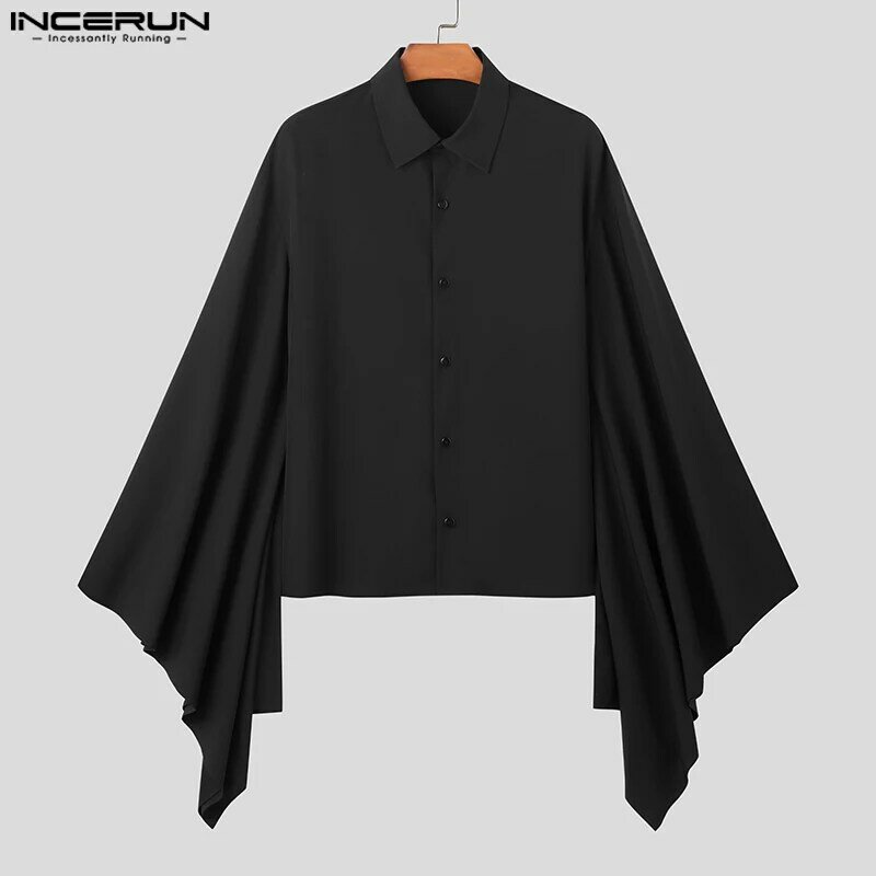INCERUN-Camisa de manga larga con botones para hombre, ropa informal holgada de Color sólido con solapa, Estilo Vintage, 2023