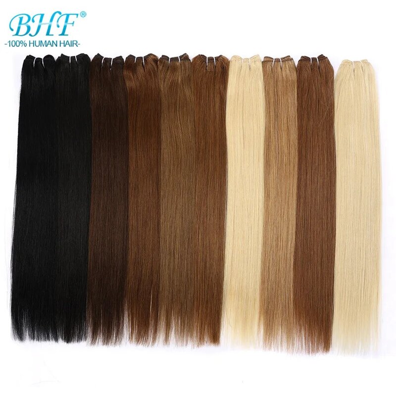 BHF-extensiones de cabello humano indio Remy, mechones de tejido liso, trama de 100g, Color rubio degradado, 16 "a 28"