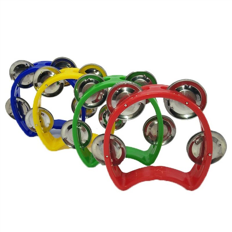 Cloches en métal à main, jouets de tambourin, jaune, vert, haut, 10cm, rouge, bleu, diamètre 10cm, hochet en plastique, boule
