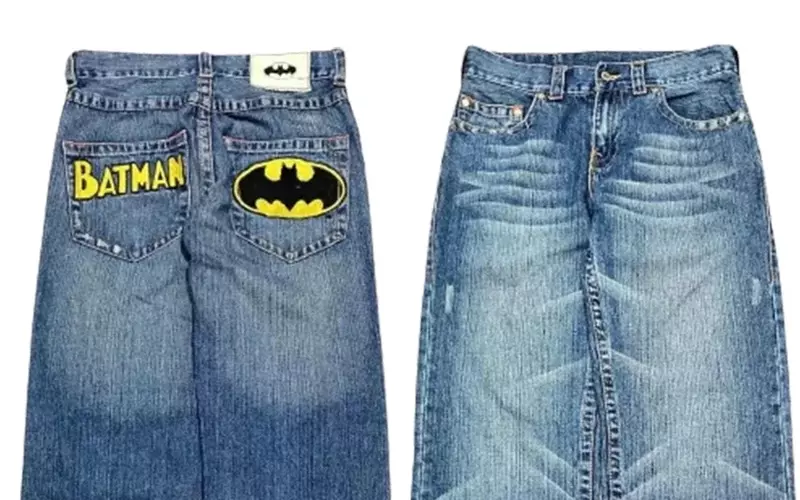 2024 американские свободные джинсы в стиле ретро Y2K с вышивкой и рисунком летучая мышь широкие брюки с высокой талией джинсовые брюки Ins уличная одежда