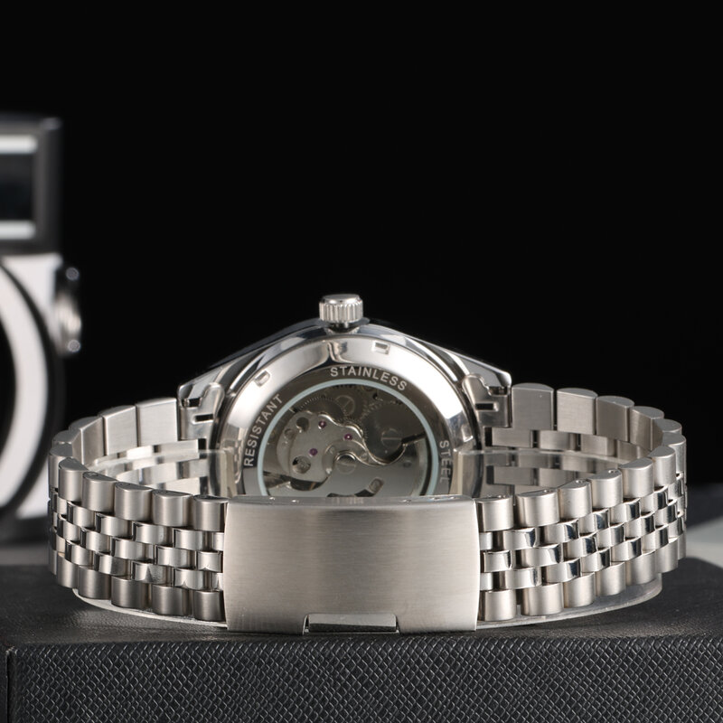 Mechanical Watch Arabic Numerals Baby Blue Waterproof Stainless Steel Watch Strap