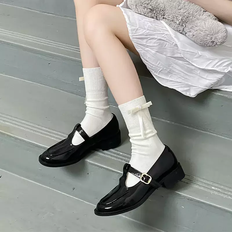 Children Girls Cute JK Lolita Kawaii Pearl Bow Princess Floor Socks Autumn Japanese Style School High Long Socks Free Shipping