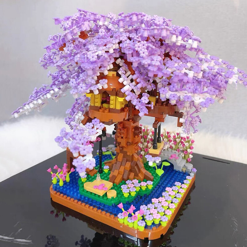 Mini blocs de construction de maison d'arbre violet, modèle 3D, bricolage, décoration de la maison, aucun arbre, briques d'assemblage, jouet pour enfants, cadeau