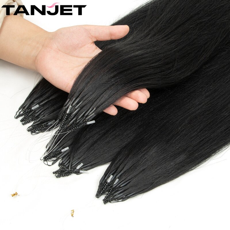 Прямые накладные волосы Yaki 8D, настоящие человеческие волосы, черные женские 12-26 дюймов, натуральные нано-кольца, вьющиеся микро-кольца, искусственные волосы